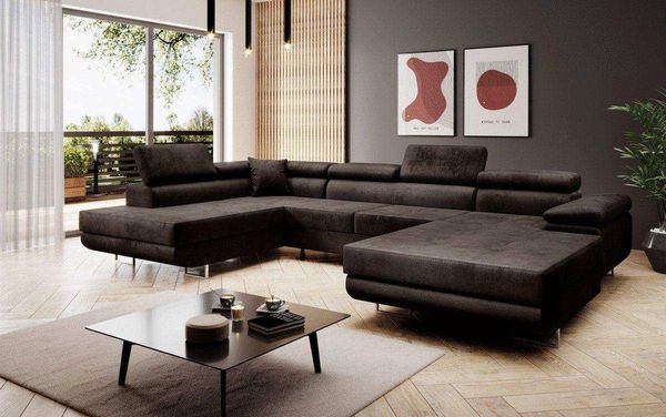 Designer Sofa Lago mit Schlaf - und Klappfunktion Dunkelbraun Samt Links