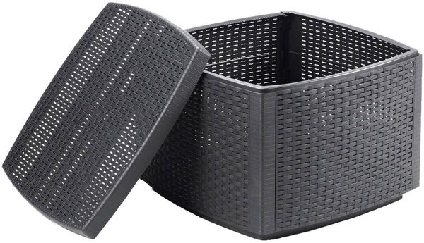 Dmora CouchAußentisch Akane, Mehrzweck-Aufbewahrungstisch, niedriges Regal mit Rattan-Effekt, 100 % Made in Italy, 53 x 53 x 40 cm, Anthrazit