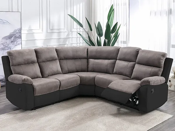 Vente-unique - Relaxsofa Ecksofa - Microfaser & Kunstleder - Grau & Schwarz - TOLZANO
