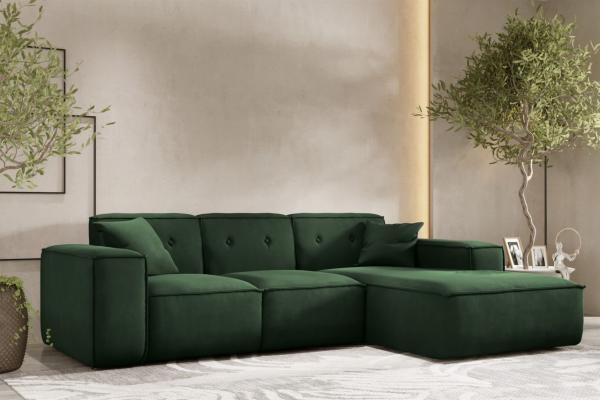 Ecksofa Designersofa CESINA Stoff Opera Velvet Dunkelgrün Ottomane Rechts