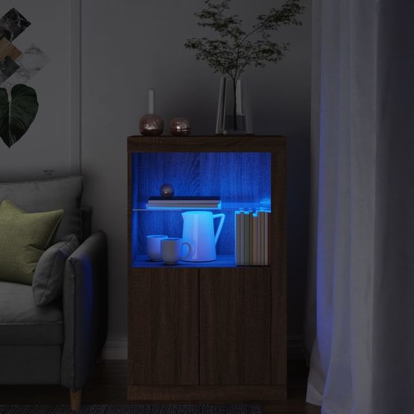 vidaXL Beistellschrank mit LED-Leuchten Braun Eiche Holzwerkstoff 836629