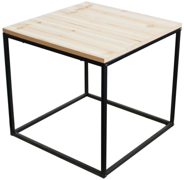 Metall Beistelltisch mit Holz Tischplatte - 39x39x36 cm - Couchtisch Sofatisch Tisch