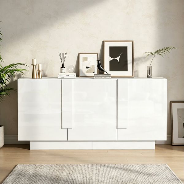 Merax Sideboard Hochglanz Kommode (35 x 160 x 60 cm, 1 St), Wohnzimmerschrank mit 3 Türen, 6 Fächern & großem Stauraum