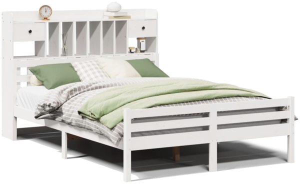 vidaXL Massivholzbett mit Regal ohne Matratze Weiß 150x200 cm Kiefer 3322266
