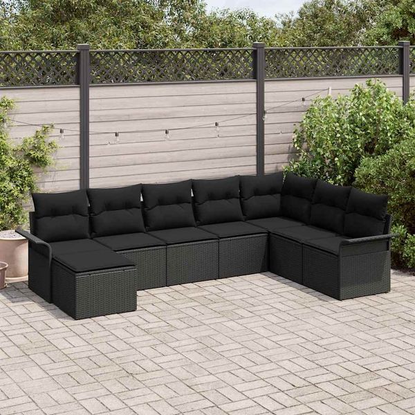 vidaXL Gartensofa-set mit Kissen 8 pcs Schwarz Poly-Rattan 3345483