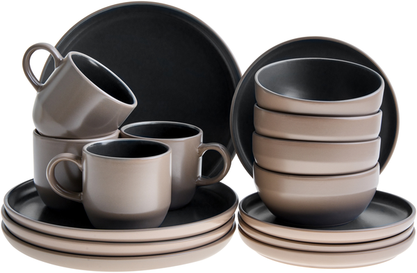 Tafelservice 16-teilig NUTMEG Steinzeug Schwarz Beige