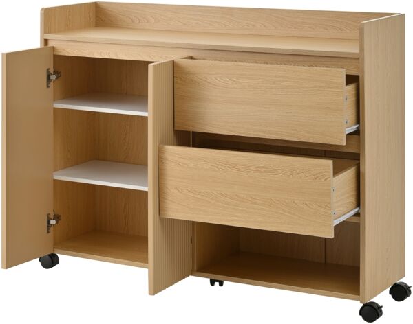 Schuhschrank auf Rollen 110 x 35 x 86 cm aus MDF in Natur, mit Schubladen & verstellbaren Fächern Bild 10