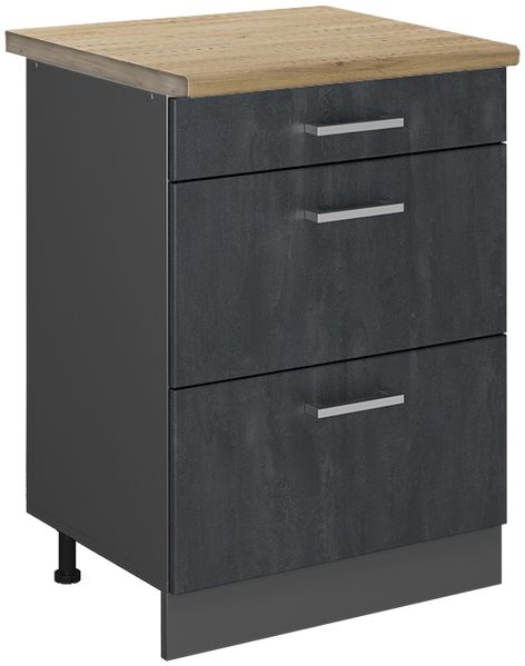 Küchenunterschrank R-Line Schwarz Beton 60 cm AP Eiche Vicco