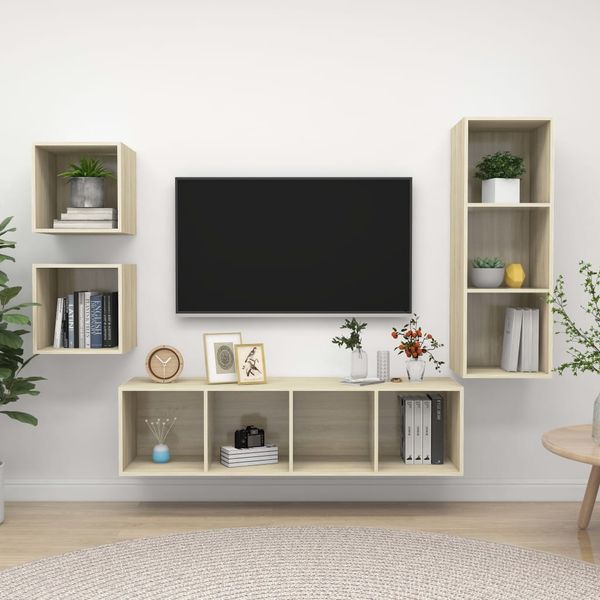 vidaXL 4-tlg. TV-Schrank-Set Sonoma-Eiche Spanplatte [3079775]