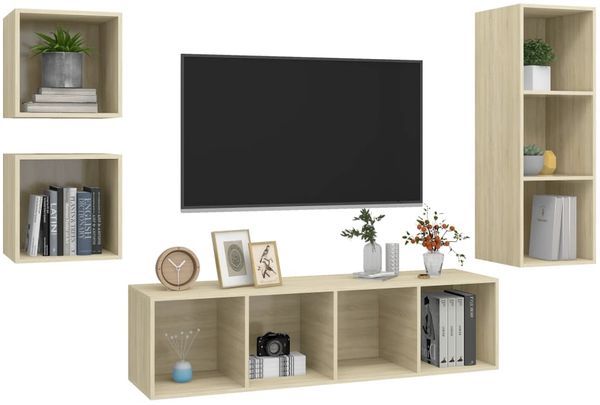 vidaXL 4-tlg. TV-Schrank-Set Sonoma-Eiche Spanplatte [3079775] Bild 3