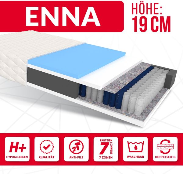 Matratze 160x200 Taschenfederkern ENNA 7 Zonen H2 H3 19 cm HR Schaum Polyurethanschaum JERSEY Bild 3