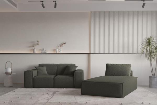 Sofa Set 2-teilig Sezlong und Sofa 2-Sitzer CELES PREMIUM Stoff Ascot Bukla Moosgrün