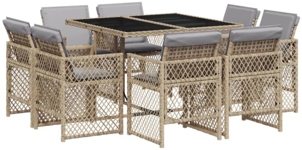 vidaXL 9-tlg. Garten-Essgruppe mit Kissen Beigemischung Poly Rattan 3210840