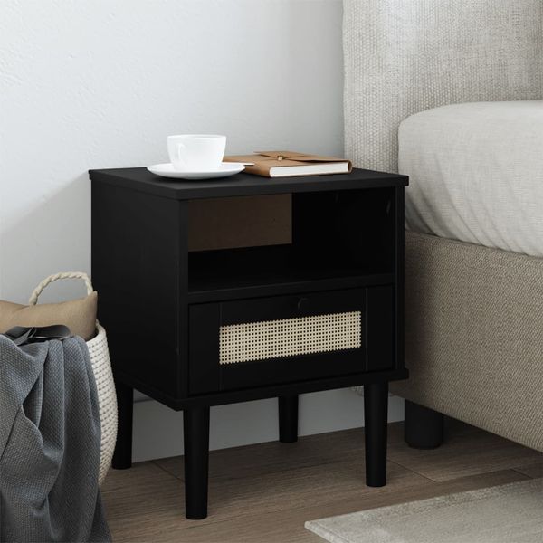 vidaXL Nachttisch SENJA Rattan-Look Schwarz 40x35x48 Massivholz Kiefer 358012