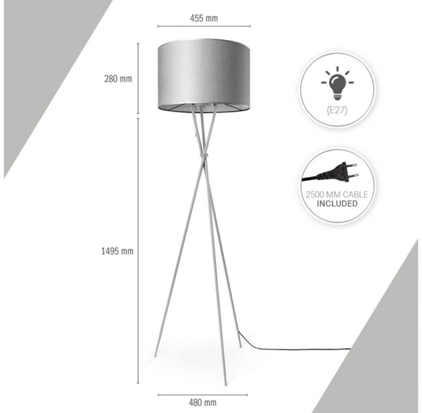 Paco Home Stehlampe KATE CANVAS UNI COLOR, ohne Leuchtmittel, Wohnzimmer Dreibein Stoffschirmlampe Standleuchte Textil Schirm E27 Bild 3