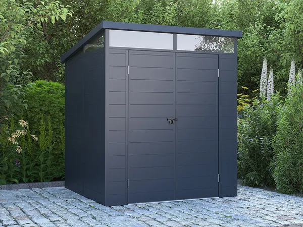 Vente-unique - MINARO Gartenhaus PlastikHarz Grau - B 180 cm x H 181 cm x L 180 cm