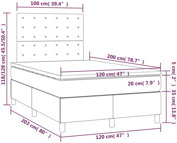 vidaXL Boxspringbett mit Matratze & LED Schwarz 120x200 cm Samt 3136355 Bild 8