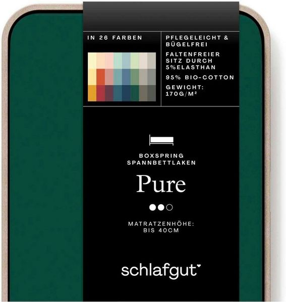 Schlafgut Spannbettlaken PURE BOXSPRING Bio-Baumwolle mit Elasthan, 170 g/m², Bettlaken, Jersey-Elasthan, Gummizug: rundum, (1 Stück), PREMIUM Boxspringbett Laken bis 40 cm Höhe, dehnbar blickdicht, straff