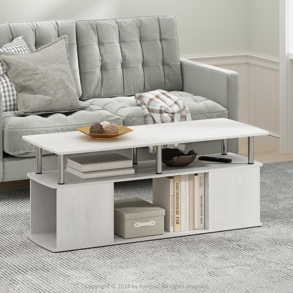 Furinno Jaya Couchtisch im funktionalen Design, Weißeiche, Edelstahlrohre