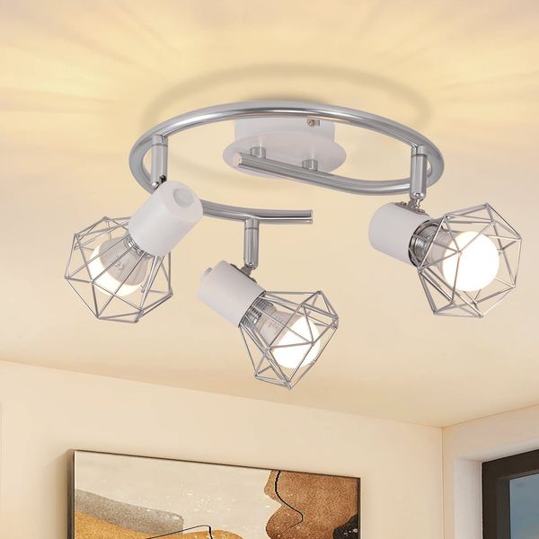 ZMH Deckenstrahler 3 Flammig Rund - Deckenleuchte Deckenlampe Industrial Retro E14 Schwenkbar Weiß Metall Innen für Wohnzimmer Schlafzimmer Arbeitszimmer Flur Küche, Keine Leuchtmittel