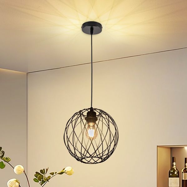 ZMH Pendellampe Schwarz Hängelampe Rund - Pendelleuchte Vintage E27 Hängeleuchte Retro Industrie Esstischlampe Küchenlampe Wohnzimmer Treppenhaus Flur Ohne Leuchtmittel