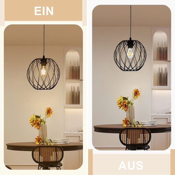 ZMH Pendellampe Schwarz Hängelampe Rund - Pendelleuchte Vintage E27 Hängeleuchte Retro Industrie Esstischlampe Küchenlampe Wohnzimmer Treppenhaus Flur Ohne Leuchtmittel Bild 7
