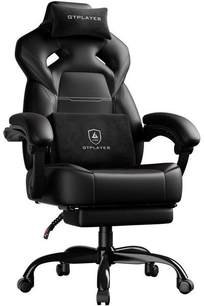 GTPLAYER Gaming-Stuhl Gamer Sessel Gamer Stuhl mit Fußstütze Lendenkissen Kopfstütze, Verstellbaren Armlehnen mit Fußstütze Gamingstuhl 150 Kg Drehbarer