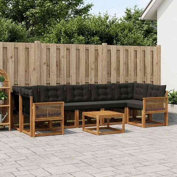 vidaXL Outdoor-Sofagarnitur mit Kissen 8 pcs Natürlich und Schwarz 3381844