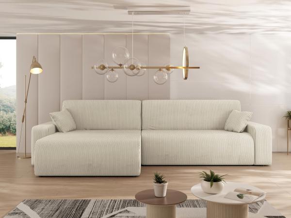 Ecksofa Pixalo L Cord Maxi mit Bettkasten und Schlaffunktion (Farbe: Poso 100)