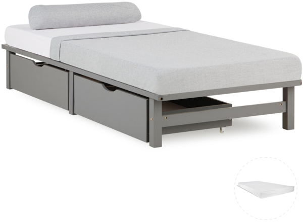 Holzbett 90x200 mit Matratze Bettkasten 2er Set Holzbettrahmen Grau Palettenbett Einzelbett Bett Massiv Holz