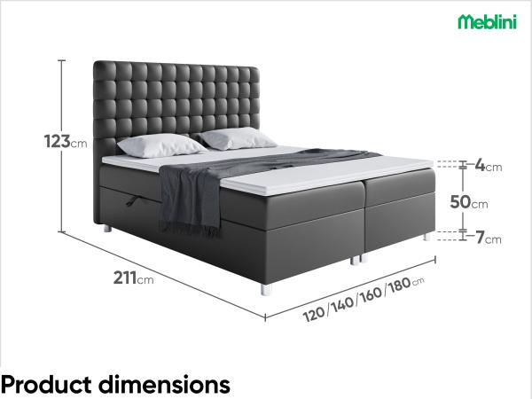 MEBLINI Boxspringbett ASTON 120x200 cm mit Bettkasten - H4/Schwarz Kunstleder Polsterbett - Doppelbett mit Topper & Taschenfederkern-Matratze Bild 7