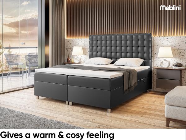 MEBLINI Boxspringbett ASTON 120x200 cm mit Bettkasten - H4/Schwarz Kunstleder Polsterbett - Doppelbett mit Topper & Taschenfederkern-Matratze Bild 4