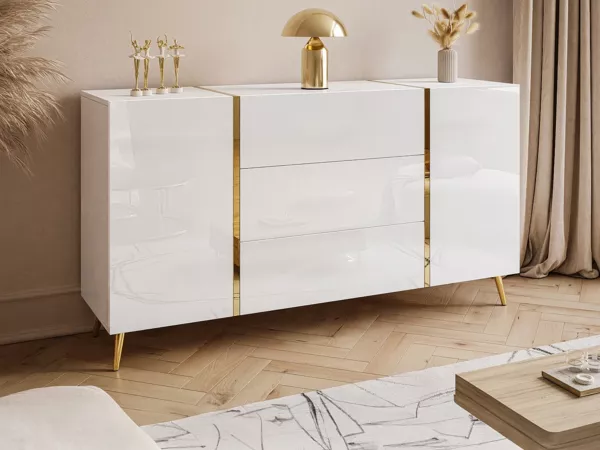 Vente-unique - MARZIALO Sideboard Holz, Platte WeißGold - B 41 cm x H 87,2 cm x L 158 cm