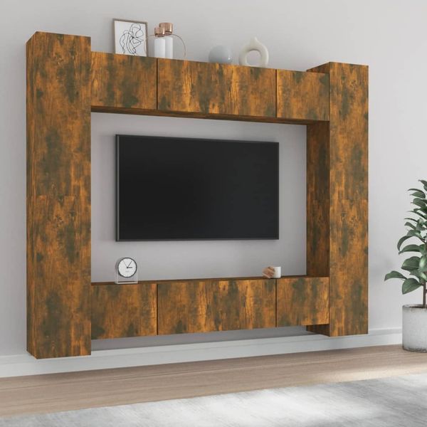 8-tlg. TV-Schrank-Set Räuchereiche Holzwerkstoff [3114235]