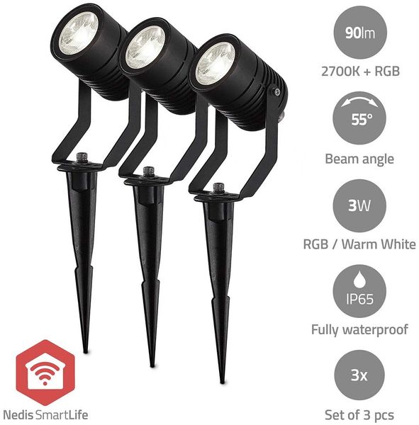 NEDIS Smartlife-Außenleuchte 3 x 90 lm Zigbee 3.0 3 x 3 W RGB 2700 K Aluminium Android™ / IOS