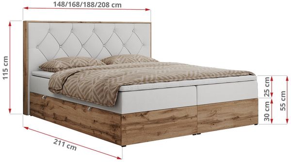 Boxspringbett, Schlafzimmerbett, Bettkasten - VENETO - 140 x 200 cm - Weiß Kunstleder - H3 Bild 5