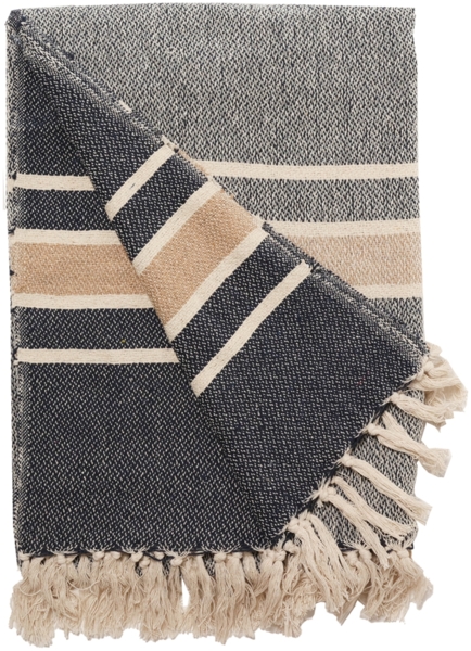 Decke Überwurf Mila 100% Baumwolle 130x180 cm Skandinavisch Natur-Navy-Beige