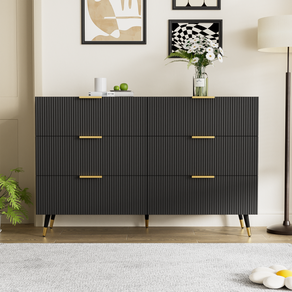 Merax Elegantes Sideboard mit modernem Design, Kommode mit Schubladen und viel Stauraum, Schwarz und Gold