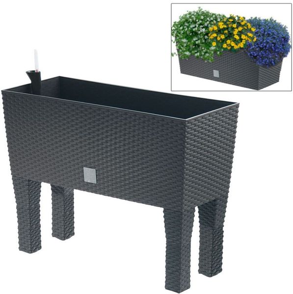 Polyrattan-Blumenbank mit Bewässerung 80cm Pflanzkasten Blumenkasten Pflanztrog