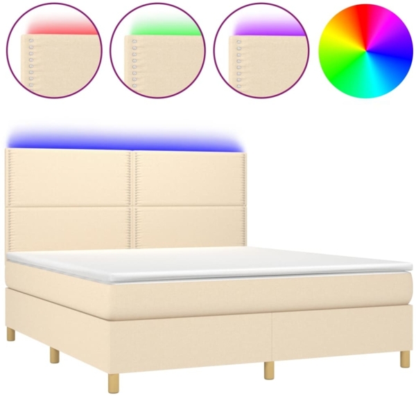 vidaXL Boxspringbett mit Matratze & LED Creme 180x200 cm Stoff 3135378