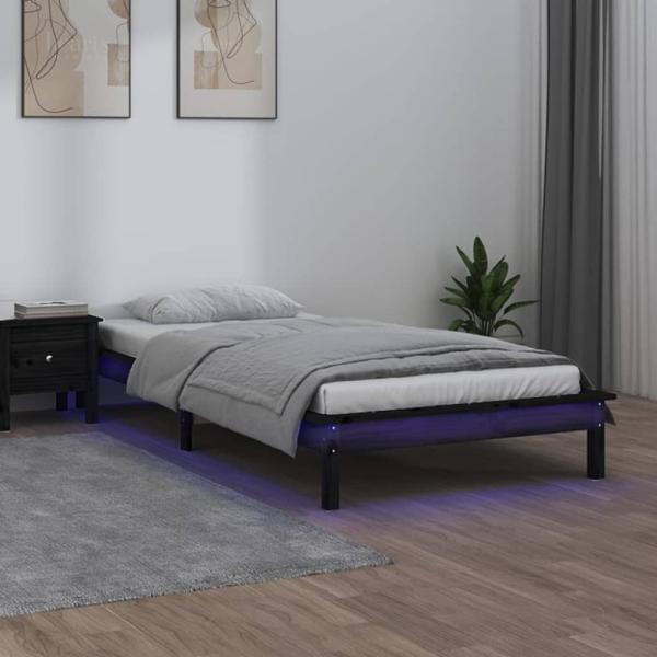 Massivholzbett mit LEDs Schwarz 75x190 cm 2FT6 Small Single [820635]