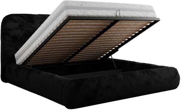 Bett mit Stauraum Polsterbett BENEA CLASSIC, Doppelbett mit Lattenrost Gepolstertes Kopfteil Gasdruckfeder Schlafzimmerbett - 160 x 200 cm - Schwarz Plüsch Bild 6