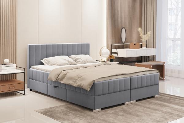 MEBLINI Boxspringbett PIAF 180x200 cm mit Bettkasten - H3B/Grau Samt Polsterbett - Doppelbett mit Topper & Bonellfederkern-Matratze