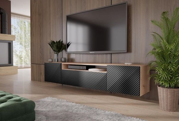 Beautysofa TV-Schrank Niko (Fernsehen, wandmontage RTV Schrank, Breite 200 cm Lowboard, Hängeschrank) im modernes / loft Stil, für Wohnzimmer oder Jugendzimmer