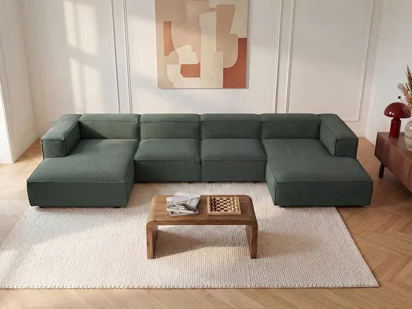 Vente-unique - RUZOLO Sofa SamtStoff Grün - B 169 cm x H 67 cm x L 420 cm