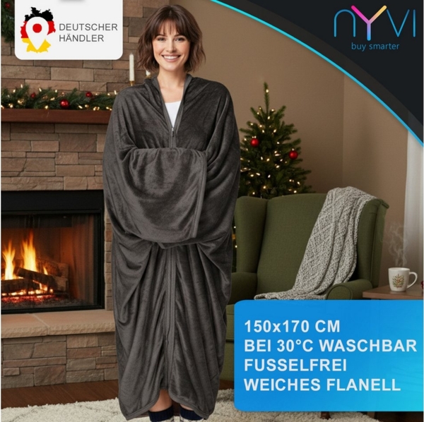 Wohndecke Ärmeldecke NYVICozy - tragbare Flanell Sofadecke mit Ärmeln, NYVI, Kuscheldecke mit Ärmeln - TV-Blanket zum Anziehen - Unidesign