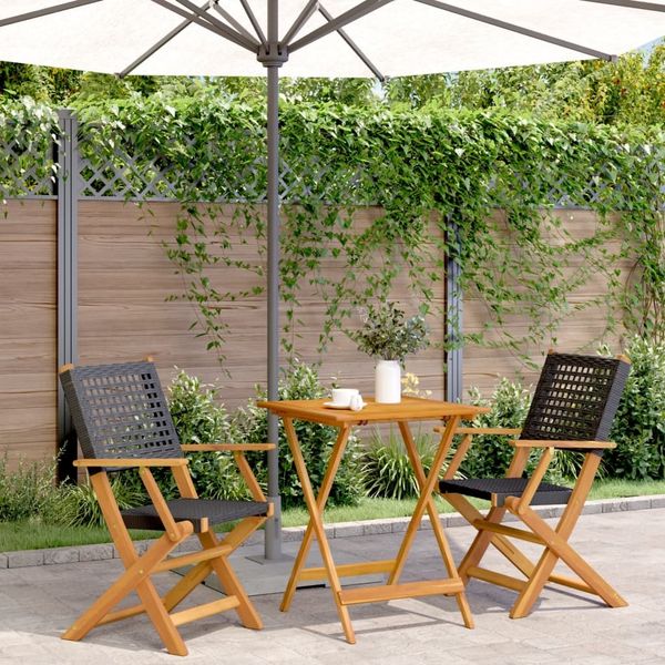 vidaXL 3-tlg. Bistro-Set Schwarz Poly Rattan und Massivholz 3281802