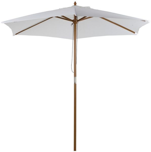 Outsunny Sonnenschirm mit Seilzugmechanismus, LxB: 250x250 cm, Balkonschirm, Strandschirm aus Bambus, Sonnenschutz für Balkon Terrasse Garten, Weiß