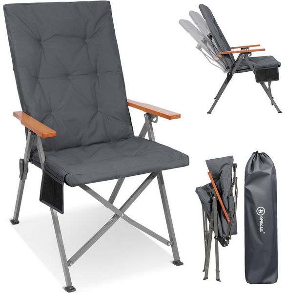 HOMECALL Campingstuhl Faltbar Hochlehner Luxus Klappstuhl mit 4,5cm Dicke Gepolstert (150kg Belastbar mit 3 Positionen Verstellbar Angelstuhl, 1 St), für Garten Balkon Wohnmobil
