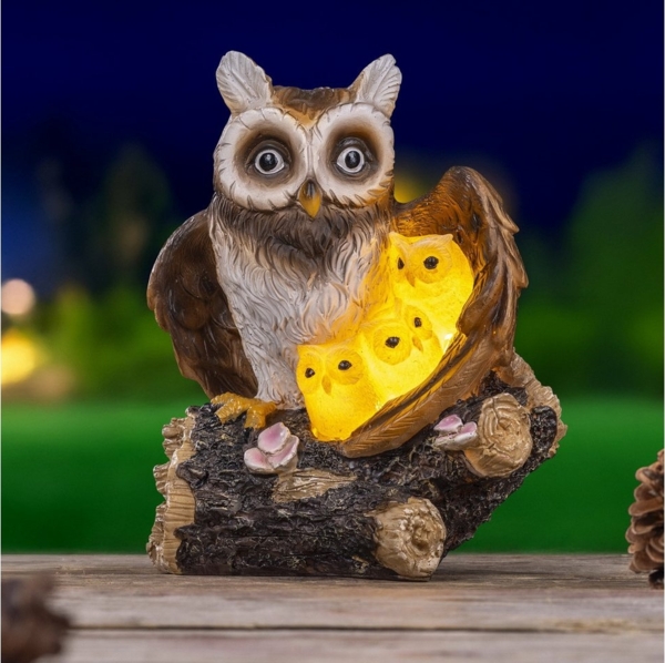 Haushalt International LED Solarleuchte Eule Gartenleuchte Gartendeko Gartendekoration Solar-Leuchte, 3 warmweiße LEDs, warmweiß, Solar-Panel mit Dämmerungssensor